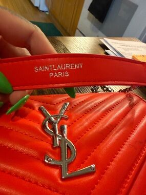 Saint Laurent Red Quilted Shoulder Bag with Silver YSL Emblem